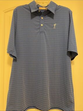 KJUS Blue/Gray Striped Golf Polo